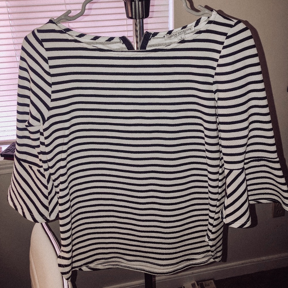 Navy Blue and White Striped Blouse
